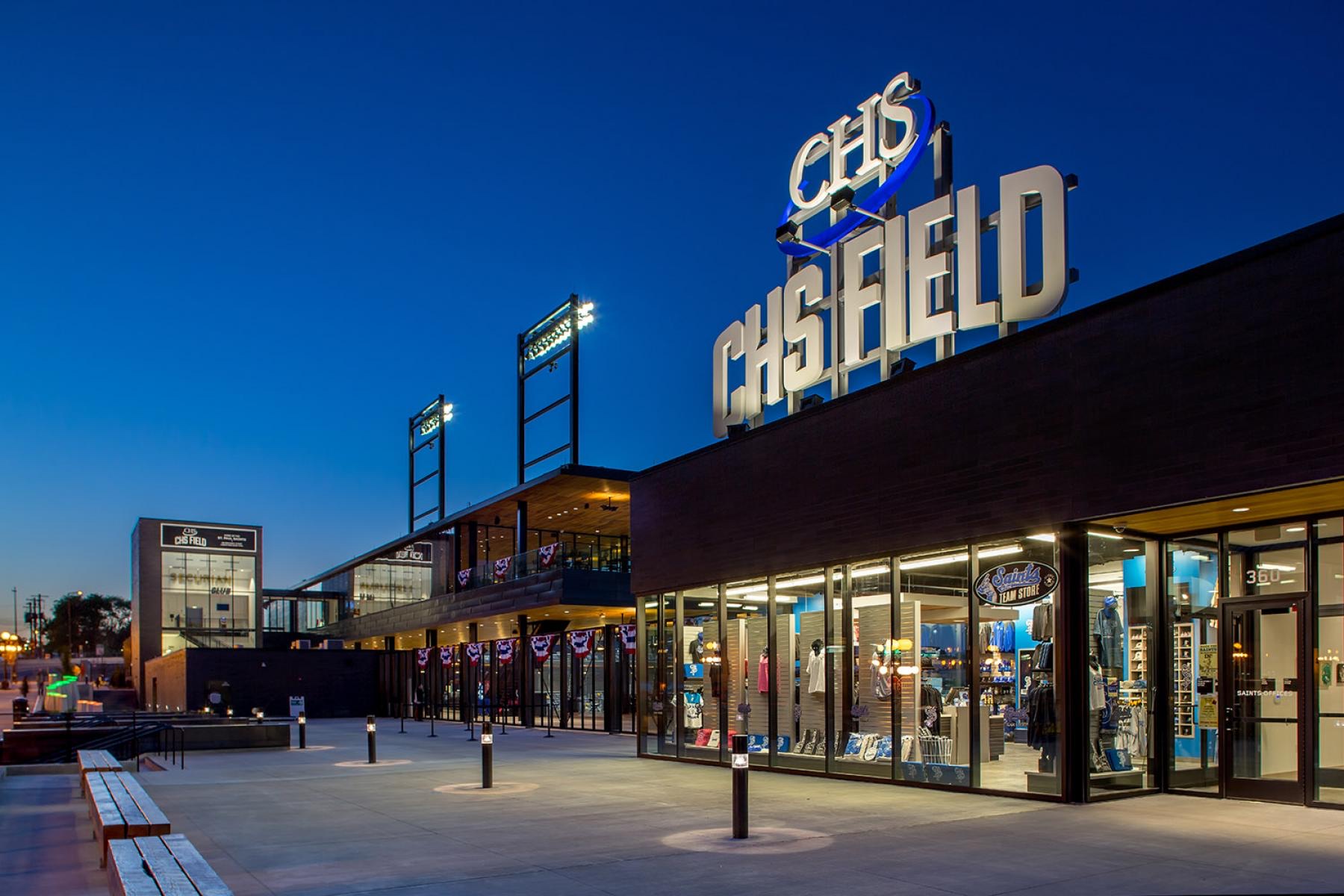 CHS Field at dusk in Lowertown